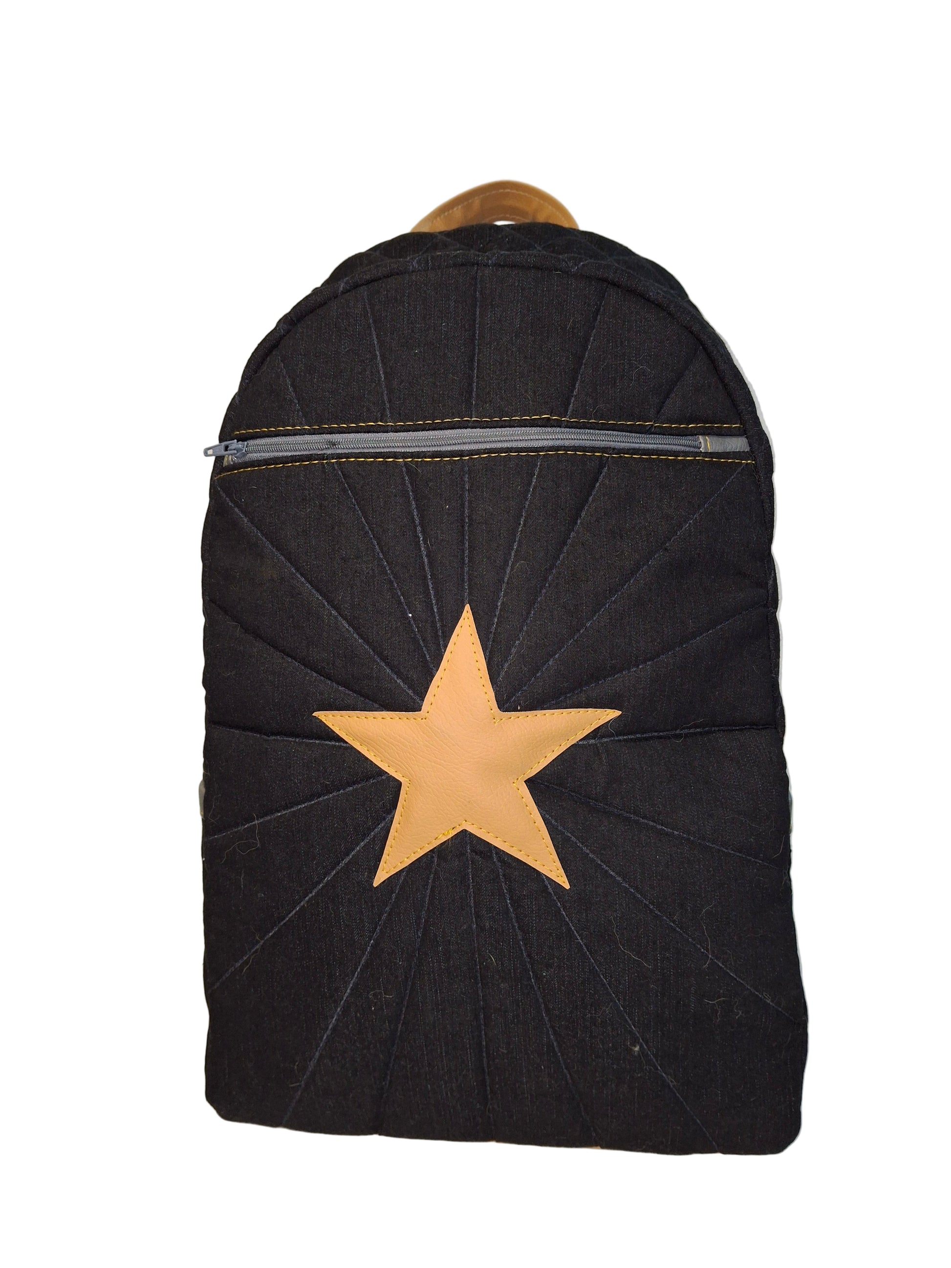 Black backpack with a gold star on a white background