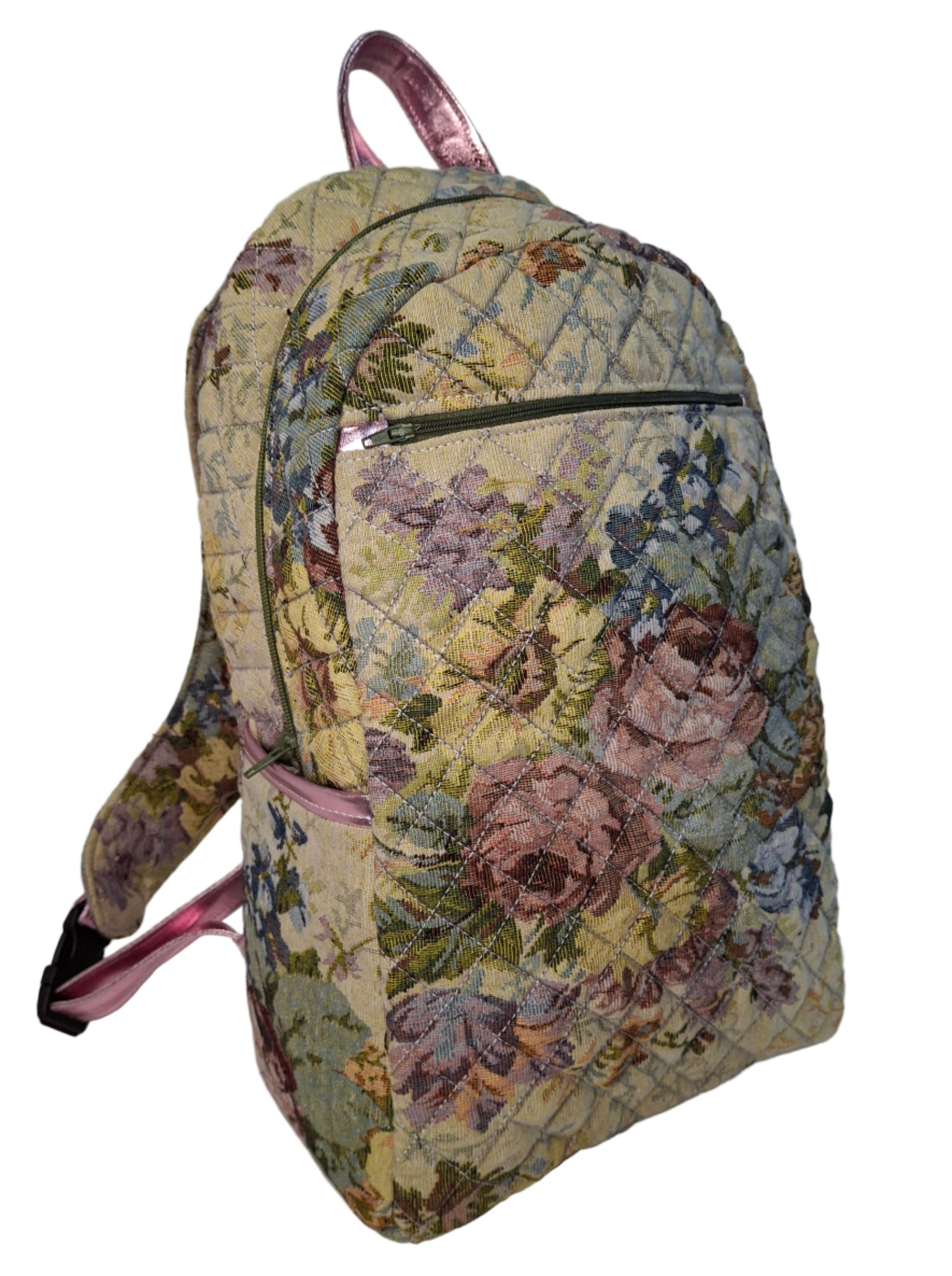 Floral patterned backpack on a white background